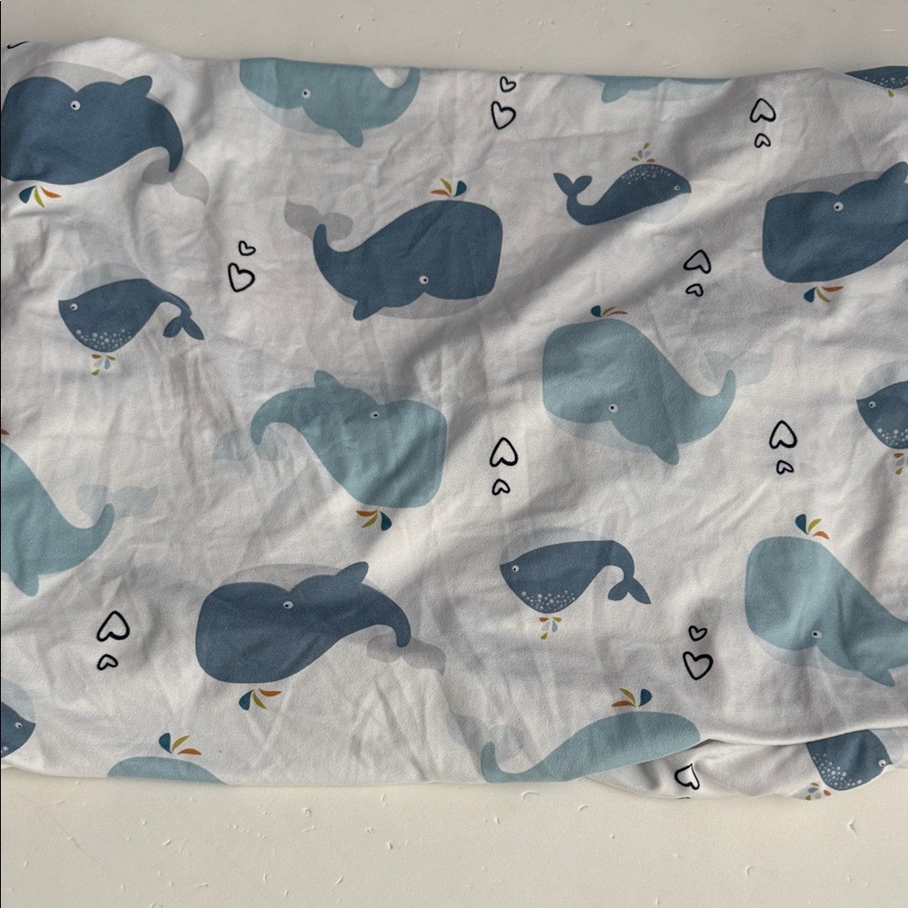 Pack n Play/Mini Crib Baby Bed Sheet Whale Print Fabric in Blue and White